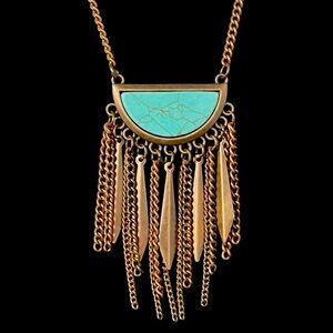 Southwest copper fringe and faux turquoise necklace
